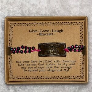 Bracelet NATURAL LIFE Pink and Black Beaded 'With Brave Wings She Flies'